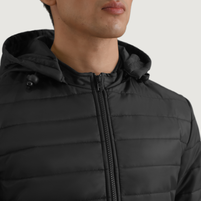 Mens Tyler Black Hooded Puffer Jacket Close-Up-9-1698700823398